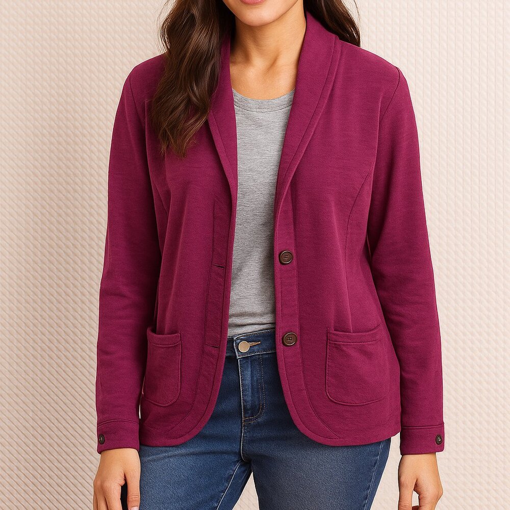 Everyday Casual Magenta Soft Cotton Knit Blazer Cardigan Ruff Hewn Womens Large